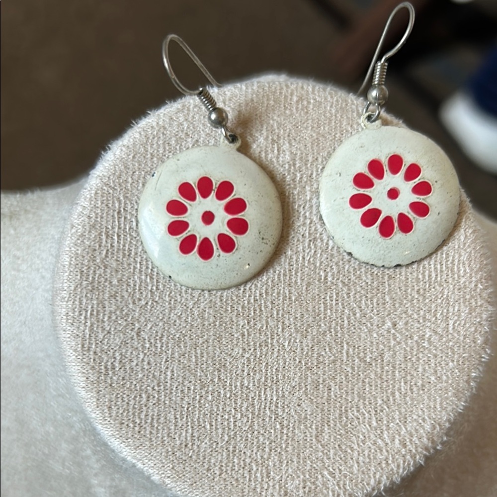 Vintage Handpainted Elegant Red and White Earrings